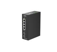 D-Link DIS-100G-06P Switch Industriale Gigabit PoE Non Gestito a 6 Porte - 4 Porte PoE+ (120W), 2 SFP, IP40, -40~75°C, Senza Ventola, Montaggio su Guida DIN, Doppio Ingresso di Alimentazione