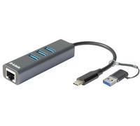 D-Link DUB-2332 Adattatore USB-C/USB o Thunderbolt 3 a Gigabit Ethernet (RJ45) con 3 porte USB 3.0 per PC, MacBook Pro, MacBook Air, iPad Pro, Chromebook, Surface Pro e altro