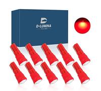 D-Lumina 10 Lampadine Led T5 12V W1.2W, Colore Rosso,Con 1 Smd 5050,Per Luci Cruscotto e Abitacolo Auto e Moto