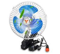 D-Lumina Ventilatore per Auto da 8 Pollici con Accendisigari Blu, 12V Rotazione a 360 Gradi, Regolazione a Doppia Velocità, Design a Clip per auto, Camion, Camper e Altro (Lunghezza del Cavo: 150 cm)