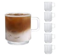 D.M DESIGN·MASTER [Set di 6, 350ML - Strisce Verticali di Vetro, Stries verticales Tasse, Tasse à café ou à thé, Parfait pour le café au Latte, Cap