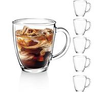 D.M DESIGN·MASTER [Set di 6, 350ML] -Tasses à Latte Macchiato en Verre avec anse, Stries verticales Tasse, Tasse à café ou à thé, Parfait pour le café au Latte, Cappuccino, Macchiato.