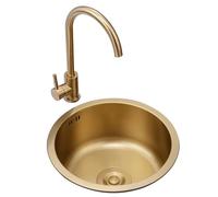 D Mini lavello rotondo in acciaio inox con scarico e rubinetto per cucina, bar, balcone, Smals (34 x 34 x 20 cm) perfetto per aree Cact