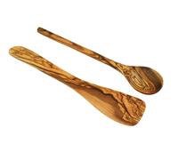 Set Di Utensili Da Cucina 2 Pezzi In Legno Di Olivo / 1 Cucchiaio E 1 Spatola
