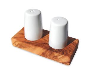 D.O.M. Albert Set Saliera E Macina Pepe In Ceramica Su Base In Olivo