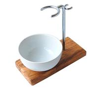 D.O.M. - Pennello da barba titolare Klassik in legno d' ulivo con ciotola in porcellana rotondo 8,5 cm