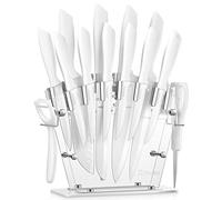 D.Perlla Set Coltelli, Bianco Coltelli da Cucina 16 Pezzi, Lama con Rivestimento Antiaderente, Ceppo Coltelli con Blocco in Acrilico, Acciaio inossidabile ad alto tenore di carbonio, Niente Ruggine
