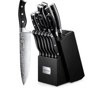 D.Perlla Set Coltelli da Cucina Professionale, Ceppo Coltelli in Acciaio 14 Pezzi, Ceppo Autoaffilante, Blocco Coltello in Legno, Nero