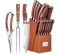 D.Perlla Set di Coltelli da Cucina Professionali 16 Pezzi, in Acciaio Inox con Base di Legno, Premium, con ceppo