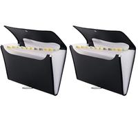 D.RECT 110541, Cartella portadocumenti espandibile, 12 scomparti, formato A4, Chiusura con cordino elastico, Colore nero (Confezione da 2)