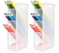 D.RECT 110813 - Organizer da scrivania con 4 scomparti per penne, per ufficio, scuola, casa, colore: Bianco (Confezione da 2)