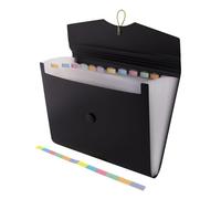 D.RECT Cartellina Portadocumenti A4 Nero - 12 Scomparti con Etichette Colorate - Cartella con Elastico - PP Resistente