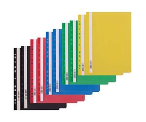 D.RECT Cartelline con Fermaglio A4 in PP - Set 10 Pezzi - Portadocumenti Trasparenti con Foratura per Raccoglitori - Colori Assortiti