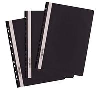 D.RECT Confezione da 25 cartelle portadocumenti formato A4 con perforazione in plastica con copertina frontale trasparente, in pellicola di polipropilene, perforata, perforata, colore nero
