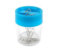 D.RECT Dispenser Magnetico per Graffette - Scatola Rotonda Trasparente con Coperchio Nero o Blu - Accesso rapido - Ideale per Ufficio, Casa e Scuola