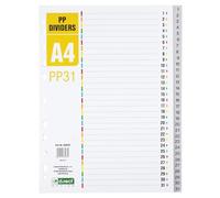 D.RECT Divisori per formato A4, PP31, 31 divisori, divisori ad anelli, linguette con numeri da 1 a 31, grigio, divisori colorati in PP, polipropilene