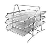 D.RECT KOMO Portadocumenti da Scrivania A4 in Metallo - Vassoio Documenti a 3 Scomparti Estraibili in Rete Metallica - Organizer Ufficio - Argento