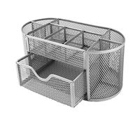 D.RECT Organizer da scrivania, portapenne, organizer da tavolo, in metallo, con porta foglietti, in rete, 350 x 297 x 275 mm, argento