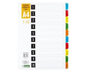 D.RECT Registro laminato A4 per documenti, schede, 1-10, codificato a colori