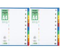 D.RECT Registro per formato A4, PP10, 10 divisori, raccoglitori ad anelli, linguette con numeri 1-10, multicolore, separatore di colore in PP, polipropilene (Confezione da 2)