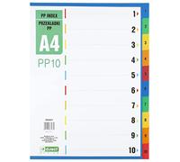 D.RECT - Divisori per A4, PP10, 10 divisori, divisori ad anelli, tabelle con numeri da 1 a 10, multicolore, divisori colorati in PP, polipropilene