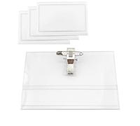 D.RECT Set di 50 targhette per nome, larghezza 9 cm x altezza 5,8 cm, orizzontali, trasparenti e impermeabili, con clip, per scuole, tinta unita, 50 pezzi