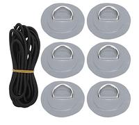 D Ring Patch Set 6 Pcs | Stainless Steel D Ring for Inflatable Boats/Kayaks/Water Sports Boards | 5M Bungee Cord, High Sunlight Endurance & Robust Adhesion (Grey)