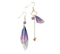 D.Rosse - Orecchini pendenti a forma di ali di farfalla con grande monarca, asimmetrici, con cristalli e libellula, gioielli alla moda per donne, ragazze, adolescenti, idea regalo, plastica con