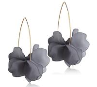D.Rosse - Orecchini pendenti in resina con petali di rosa, lunghi orecchini a forma di fiore in acrilico, per donne e ragazze, plastica e metallo