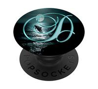 D Teal Dolphin Ocean Moon Sea Nature Initial Monogram Letter PopSockets PopGrip: Impugnatura per Telefoni Cellulari e Tablet Intercambiabile