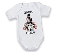 D&Vlab Bodino Neonato Bimbo Bambini Divertenti DI PADRE IN FIGLIO Personalizzato con Nome in 100% Cotone per Papà Tifosi Calcio Squadre Ultras Bianco Neri Juventini