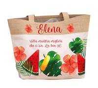 D&Vlab Borsa per Mare Piscina Vacanze da Spiaggia Grande in tela Cotone Personalizzata con Nome Idea Regalo per Maestra Insegnante Scuola Primaria Asilo Elementare fine anno