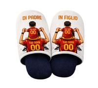 D&Vlab Ciabatte Calde Pantofole in Morbida Spugna Cotone da Uomo 36-45 di Padre in Figlio Personalizzato con Nome per papà Tifosi Calcio Squadre Ultras Giallo Rossi Romanisti