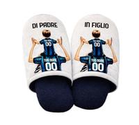 D&Vlab Ciabatte Calde Pantofole in Morbida Spugna Cotone da Uomo 36-45 di Padre in Figlio Personalizzato con Nome per papà Tifosi Calcio Squadre Ultras Nero Azzurri Interisti