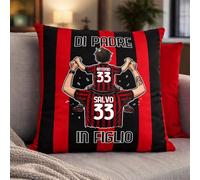 D&Vlab Cuscino in Velluto Quadrato con Morbida Imbottitura di Padre in Figlio Personalizzato con Nome per papà Tifosi Calcio Squadre Ultras Rosso Neri Milanisti