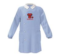 D&Vlab Grembiule Scuola Materna Asilo Infanzia Bimbo Bambino a quadretti Azzurri con Bottoni Personalizzato con nome Ricamato e Ricamo Milanisti Rosso Neri, Made in Italy, 3 4 5 6 7 Anni