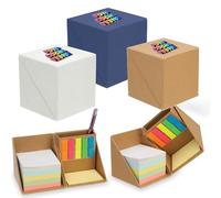 D&Vlab Kit Set 20pz da Scrivania blocco cubo Appunti Ecologico Portapenne con foglietti adesivi e Segna Pagine Personalizzabile con Logo testo Idea Regalo per Aziende Uffici Lavoro (Blu)