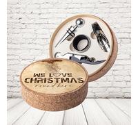 D&Vlab Kit Set Accessori Vino Cavatappi Bottiglie Di Vino, Idea Regalo Personalizzato con Nome Famiglia per Natale ''LOVE CHRISTMAS FIOCCO''