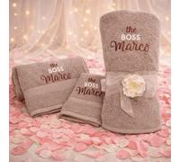 D&Vlab Kit Set Completo asciugamani da bagno 3 pezzi Telo viso bidet Personalizzate Ricamate con Nome - Spugna di Puro Cotone Idrofilo beige - Idea Regalo per lui e lei Albergo (BOSS)