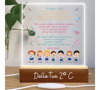D&Vlab Lampada a led da notte personalizzata con Nomi alunni classe e sezione Luce notturna in Plexiglass Trasparente cornice in legno - Idea Regalo Maestra Insegnante fine anno Scuola ''LA DEDICA''