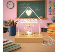 D&Vlab Lampada led da notte personalizzata con Scritta Nome classe in Plexiglass Trasparente cornice in legno da Tavolo - Idea Regalo Maestri Insegnante fine anno Scolastico ''DISEGNI'' (Maestra)