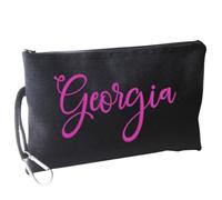 D&Vlab Pochette Borsetta Donna da Polso Nera Personalizzata con Nome Ricamato Ricamata Borsello Beauty Case per Mamma Maestra 25 x 15 cm