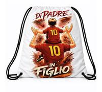 D&Vlab Sacca Sport Zainetto Bianco Personalizzata ''DI PADRE IN FIGLIO'' Personalizzato con Nome per papà Tifosi Calcio Squadre Ultras Giallo Rossi Romanisti