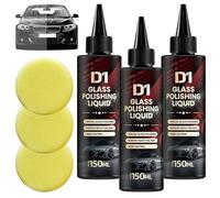 D1 Glass Polishing Liquid Glass Car Polish, Auto Polishing Compound Windshield Cleaner Oil Film Remover, Anti-Fog Hydrophobic Coating Spray, Scratch, Wiper Marks & Oil Film with Sponge(3 pezzi)