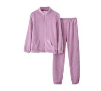 D1DCOHB Flannel Pyjamas， Pigiama di Flanella da Donna Set 2 Pezzi Indumenti da Notte Casual Giacca in Pile con Zip Allentata Lounge Loungewear Pantaloni del Pigiama in Peluche Set Pigiama(Purple,M)
