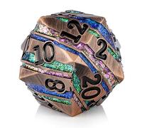 D20 D&D Dice DNDND - Fustella metallica grande da 33 mm su 20 lati, con splendida confezione regalo per Dungeons and Dragons (strisce colorate)