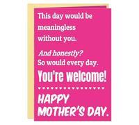 D4DREAM Biglietto divertente per la festa della mamma, con scritta in lingua inglese "Meaningless Without You", per mamma, moglie, nonna, realizzato a mano, colore rosso rosa, regalo da figlia, figlio