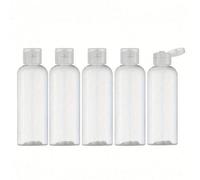 Da 1 a 5 pezzi, bottiglie di plastica trasparente ricaricabili da 200 ml con tappo a disco nero, bottiglie di plastica trasparente vuote con tappo a disco ribaltabile, contenitori da viaggio piccoli a