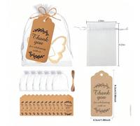 Da 10 a 600 pezzi di sacchetti di rete con biglietto di ringraziamento, sacchetto di confezione in organza trasparente, sacchetto di rete con cordoncino, etichetta per biglietto di ringraziamento, big