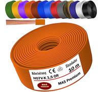 Da 5 a 100 m di cavo H07 V-K 1,5 mm² nero, azzurro, verde/giallo, verde, rosso, blu scuro, marrone, arancione, grigio, bianco, viola, blu oltremare o giallo, singolo cavo flessibile (arancione, 10 m)